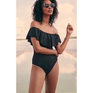 Trina Turk Blue Off Shoulder Ruffle Bandeau One Piece Swimsuit Size 8